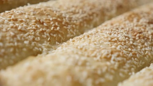 Golden Brown Sesame Seed Pastries Close Up