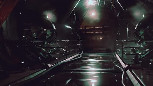 Dramatic View of Futuristic Dark Interior