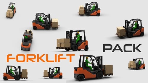 3D Forklift Moving Boxes Animation