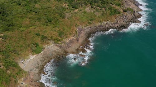 Drone fly over sea coastline