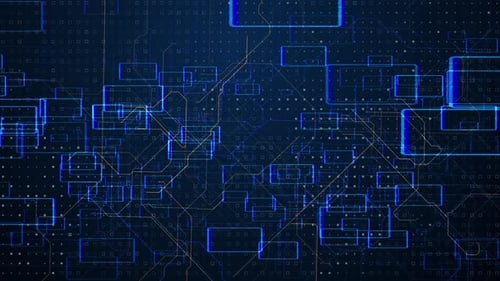 Futuristic Blue Digital Circuit Board Network Animation Background
