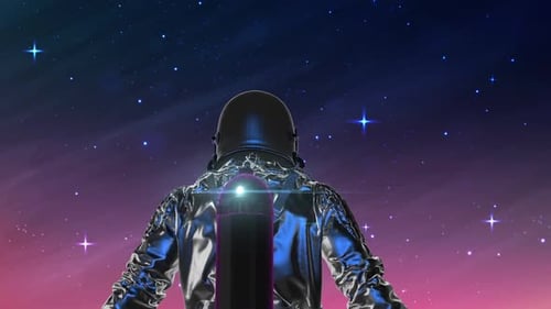 Rotating Futuristic Astronaut in Cosmic Space