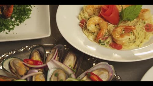 Delectable Food on Plates in Restaurant Kitchen