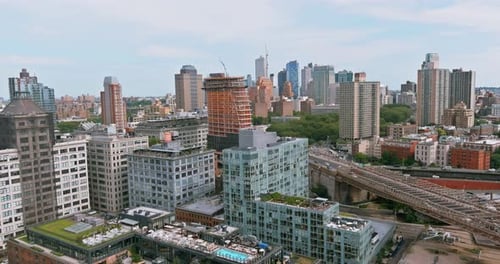 Aerial View Brooklyn Bridge in New York Majestic Downtown Brooklyn Skyline in US
