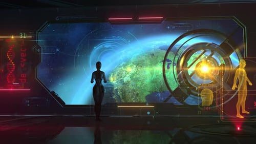 Futuristic AI Interface with Holographic Earth Data Display