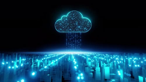 Futuristic Cloud Computing Data Flow Over Digital City Landscape