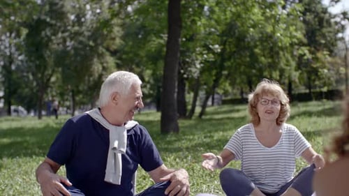 Adults Practicing Yoga in Sunny Park