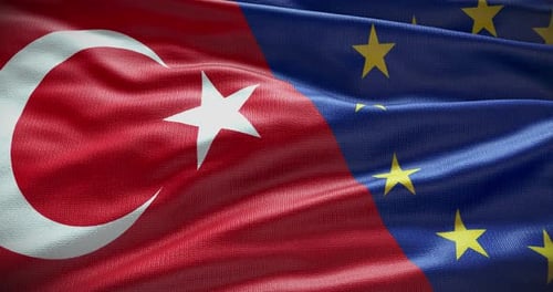 Realistic Waving Flags of Turkey and European Union