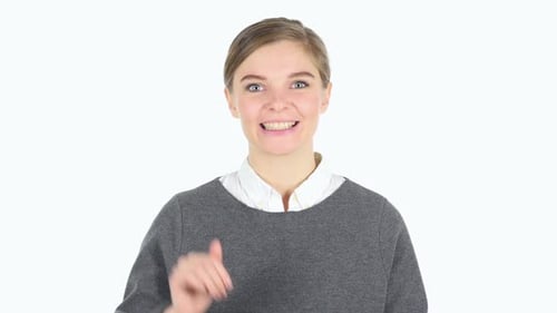 Blonde Woman Smiling and Waving Hello