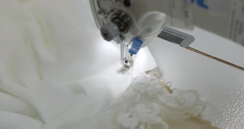Sewing Machine Stitching White Bridal Dress Material