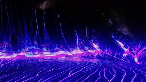 Neon Plasma River in Retro Futuristic Space Planet