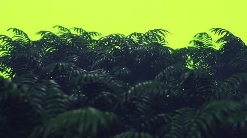 Animated Palm Leaves Swaying on Yellow Background Loop