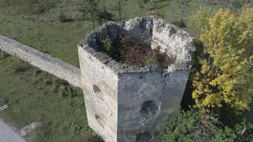 Aerial view of an old tower