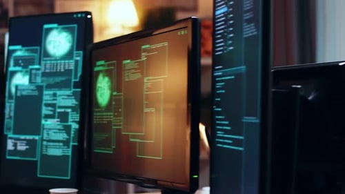 Coders working at night on computers
