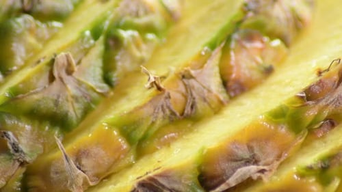 Close-up of sliced, juicy pineapple