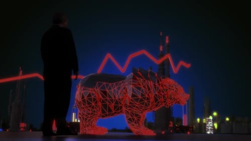 Bear On Stock Market Candle Graph Background
