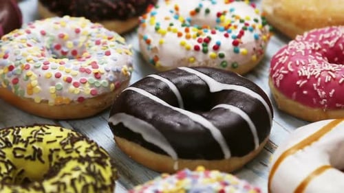 Delicious Donuts with Colorful Sprinkles and Toppings
