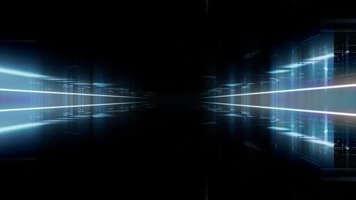 Abstract Futuristic Tunnel with Glowing Blue Light Lines