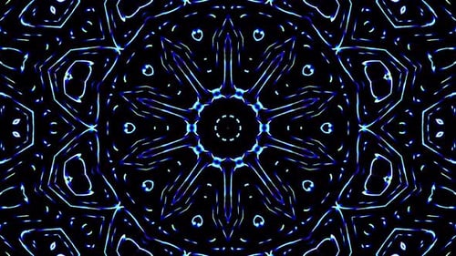 Abstract Neon Blue Glowing Kaleidoscope Pattern Background