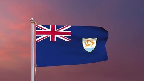 Anguilla Flag Waving Seamless Loop against a Sunset Sky