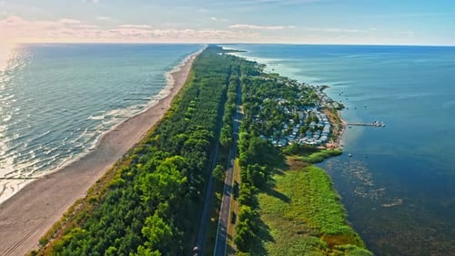 Hel peninsula with beach and railway, Baltic Sea, Poland
