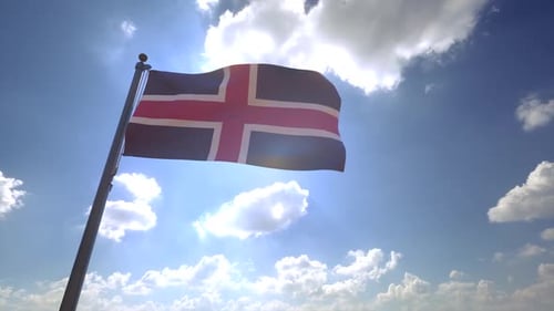 Waving National Flag Against Sunny Blue Sky