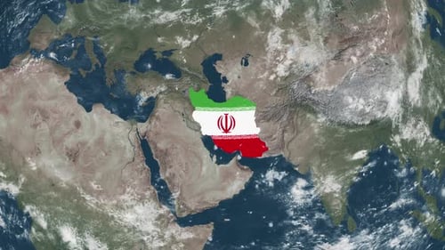 4K-Weltkarte des Iran mit einer Flagge (hervorgehoben)