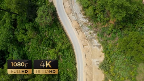 AH - Aerial View a Dirt Road Along Green Forest 10