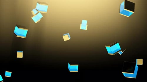 Modern Abstract Golden Blue Cubes Floating Background Loop