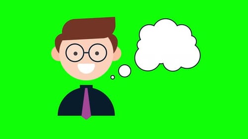 Lindo chico animado con nube de diálogo.