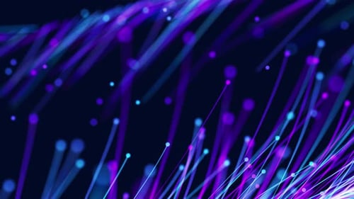 Abstract digital fiber optic lines moving dots background