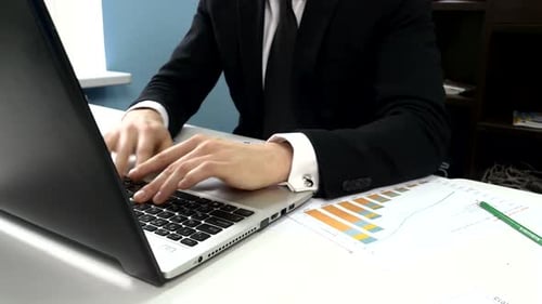 Business People Typing on a Laptop Computer in the Office