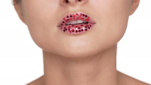 Woman Smiling with Heart Glitter on Lips