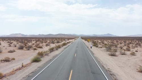 Desert road. Aerial point of view over road in desert.