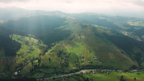 Aerial View of Sunset in the Mountains
