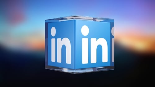 Rotating 3D Glass Cube with LinkedIn Logo