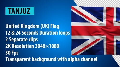Waving United Kingdom Flag Animation with Alpha Channel