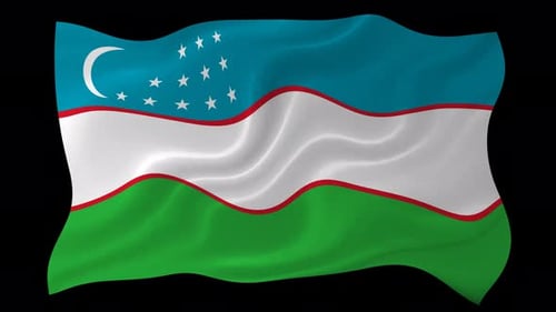Waving Flag of Uzbekistan on Black Background