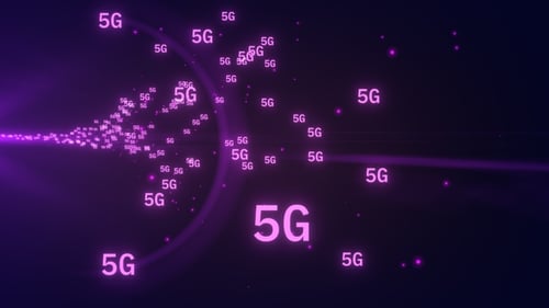 Digital 5G Logo Flying Purple