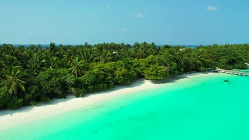 Aerial drone travel of paradise resort beach trip by blue water and bright sandy background of a day