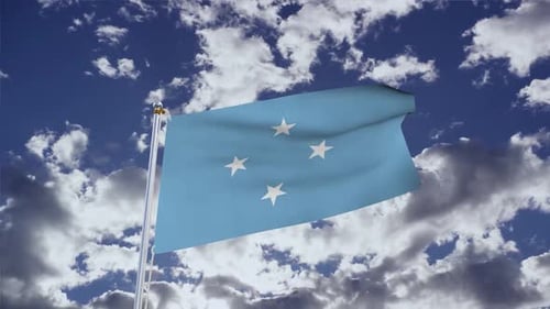 Realistic Animated Flag Waving in Cloudy Blue Sky
