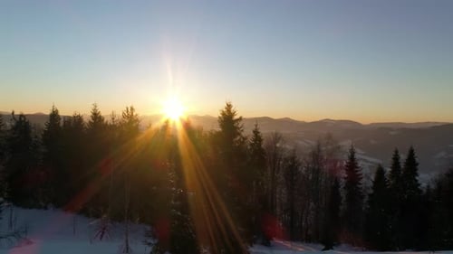 Aerial View in Sundown Winter Mountain