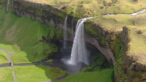 Aerial view of Seljalandsfoss waterfall in Iceland