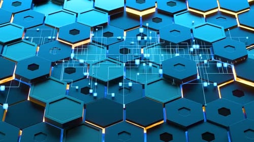 Leuchtender sechseckiger Würfelhintergrund, Hightech-Cyberspace.