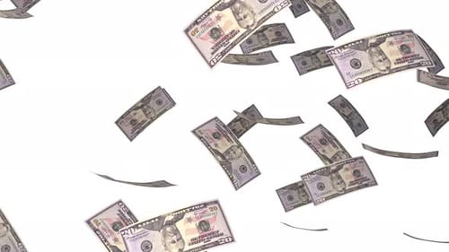 Realistic Falling Fifty Dollar Bills Animation