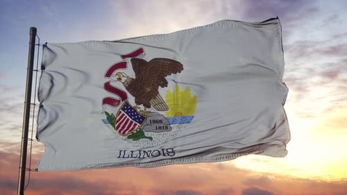 Waving Illinois State Flag in Realistic Loop