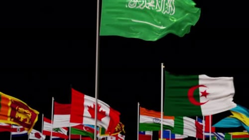 Waving Flag of Saudi Arabia with International Flags