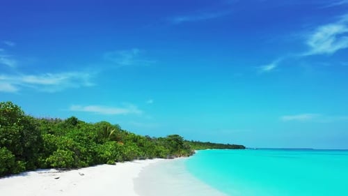 Aerial top view seascape of perfect seashore beach journey by blue ocean with white sandy background