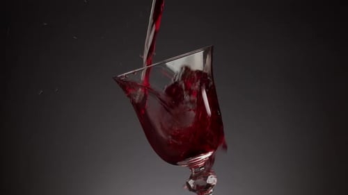Pouring Red Wine Into a Shiny Glass Over a Black Background