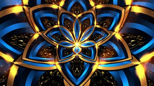 Elegant Blue and Gold Mandala Loop with Glowing Particles